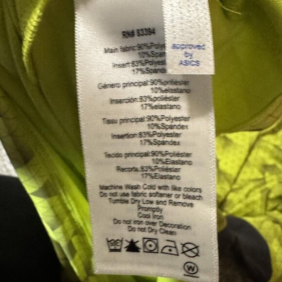 Asics Shirt Mens Large Neon Yellow Geometric Running Short Sleeve Mesh Athletic - Picture 5 of 8